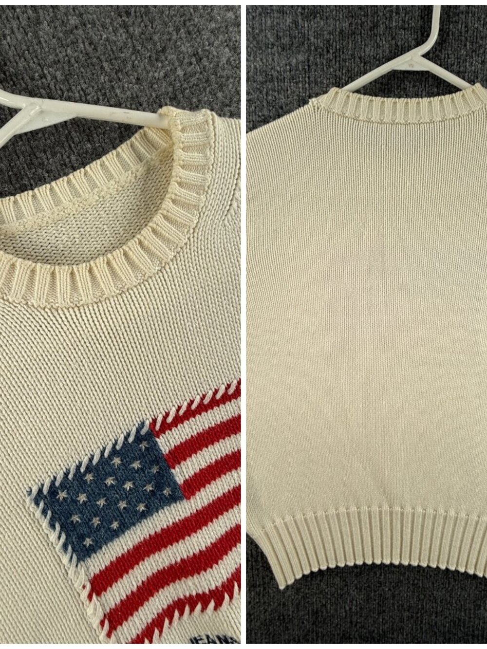 Polo Jeans Co Ralph Lauren Flag Sweater Knit Graphic Pullover Ivory Patriotic - Picture 16 of 16